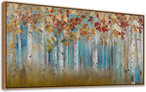 Miniatura 15 de YCPRIMER Gran Arte de Pared de Paisaje para Sala de Estar, Lienzo de Decoración de Pared con Flores, Arte de Decoración en Azul y Morado, Cuadro
