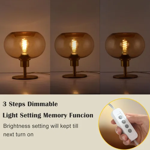 Miniatura 2 de Lámpara de mesa de vidrio de mediados del siglo, lámpara de escritorio regulable, bombilla LED incluida, temporizador incorporado, vidrio ámbar