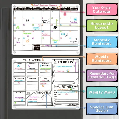 Miniatura 3 de Pizarra blanca magnética acrílica para refrigerador, calendario acrílico para refrigerador, pizarra blanca de borrado en seco para refrigerador