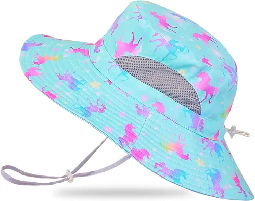 Miniatura 19 de Sombrero de sol para niñas de 2 a 8 años de malla con protección UV, sombrero de playa plegable para niñas de 2 a 8 años Azul