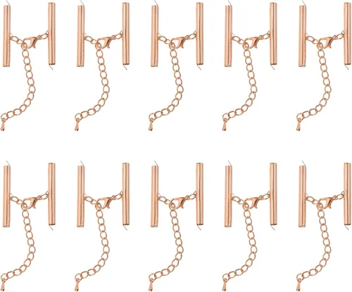 Miniatura 8 de uxcell 10 juegos de cierres deslizantes con cierres de pinza de langosta y cadena de extensión, extremos de cable deslizante de tubo de 0.394 Dorado