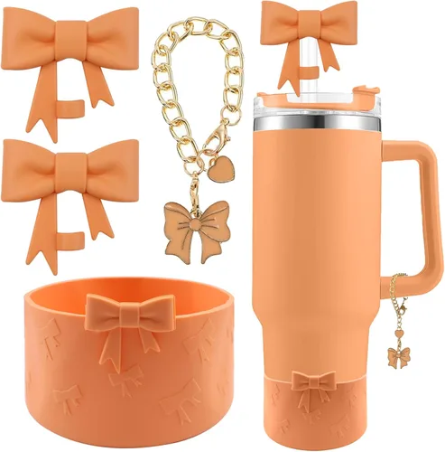 Miniatura 38 de Conjunto de accesorios para taza Hpebl para Stanley, incluye 2 tapas de pajita con moño lindo de 10 mm, tapones reutilizables para pajita, 1 funda