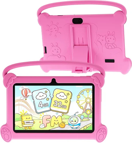 Tableta para Niños de 7 pulgadas 3-9 para Niños, 32GB ROM Niños Pequeños con Estuche a Prueba de Golpes, Software Android para Niños Instalado Rosa