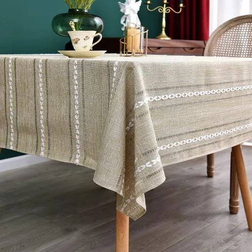 Miniatura 22 de NEWISHER Mantel cuadrado pequeño bordado rústico de 20 x 20 pulgadas, mantel de tela jacquard a rayas lavable para mesa de comedor para mesita