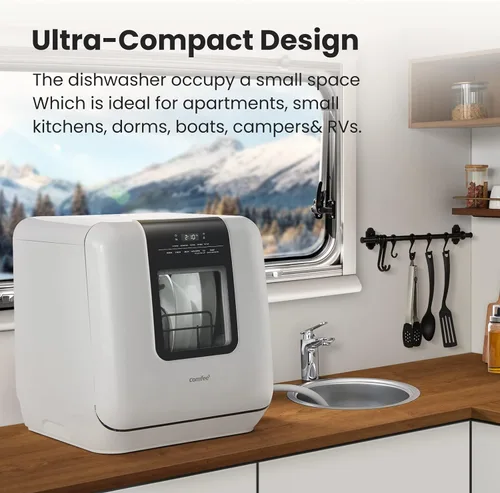 Miniatura 9 de COMFEE' Lavavajillas para encimera, lavavajillas portátil con tanque de agua integrado de 6 L, mini lavavajillas con más espacio en el interior, 7