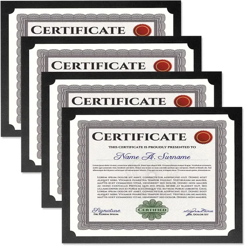 Miniatura 4 de Portatarjetas para certificados, color negro liso, juego de 10, 9-1/2" x 12" plegado con esquinas troqueladas en 80 lb
