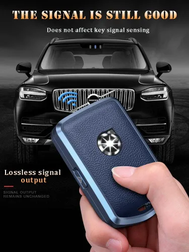 Miniatura 3 de Funda de llave de coche de textura de cuero de aleación con llavero se ajusta a Volvo XC90, XC60, XC40, S60, S90, V60, Polestar 1, T5 - Soporte