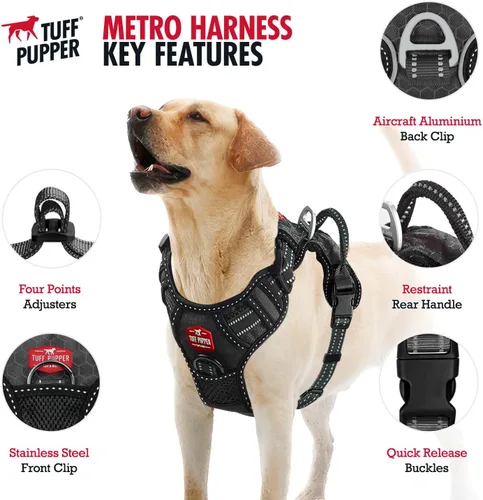 Miniatura 5 de Tuff Pupper Arnés para perro sin tirones, chaleco resistente para mascotas, clips para correa delantera y trasera, mango de seguridad fuerte