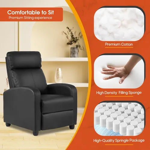 Miniatura 4 de Dopinmin Sillón reclinable de piel sintética, asiento de cine en casa con soporte lumbar, relleno de esponja de alta densidad, sillón reclinable