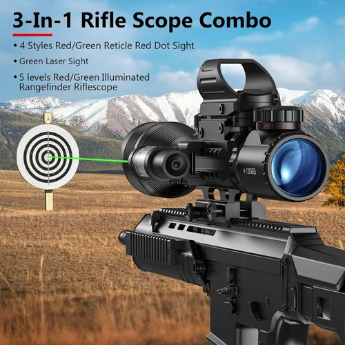 Miniatura 3 de MidTen Riflescope Combo 4-12x50EG Óptica Doble Iluminada & IIIA/2MW Laser Sight & 4 Retícula holográfica Rojo/Verde Punto Mira y 0.787 in Montaje