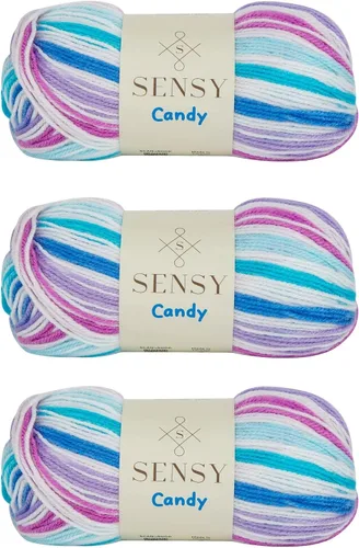 Miniatura 27 de Sensy Candy Yarn - Hilo de 5 madejas, 3.5 onzas, 251 yardas, multicolor para ganchillo y tejido, calibre ligero 3