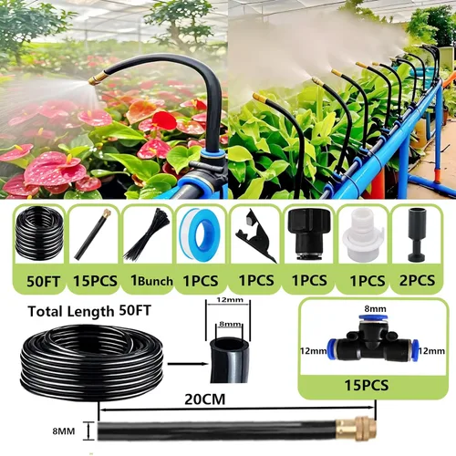 Miniatura 2 de Kit de riego por goteo, sistema de riego automático para plantas en maceta, microaspersores de cobre ajustables de 360 grados, accesorios de tubería
