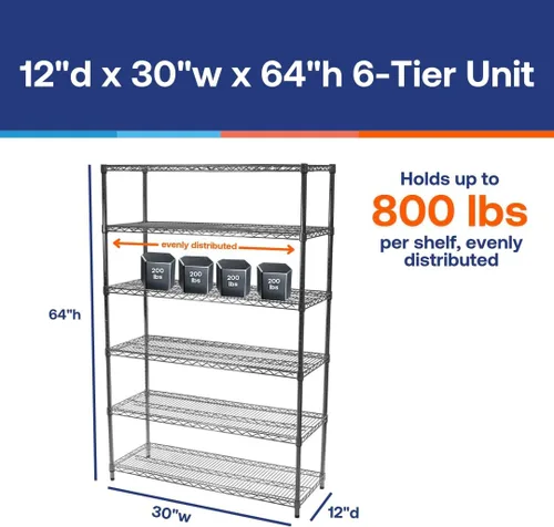 Miniatura 3 de Shelving Inc. Estantería de alambre cromado de 12 pulgadas de profundidad x 30 pulgadas de ancho x 54 pulgadas de alto con estantes de 6 niveles
