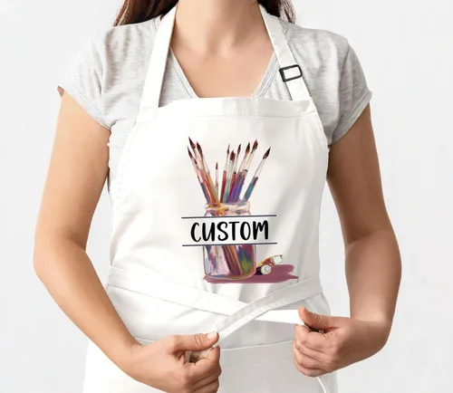 Miniatura 6 de Delantal de arte personalizado con bolsillos, delantal de pintura con nombre personalizado para artistas, estudiantes, profesores, niños, lienzo