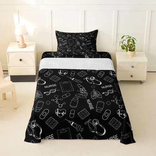 Miniatura 66 de Erosebridal Nurse Sheet Set Stethoscope Twin Sheets Set for Teen Boys,Colorful Medical Healthcare Heartbeat Syringe Fitted Sheet