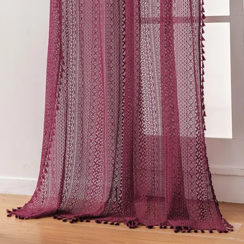 Miniatura 23 de WAZZIO Cortinas de Encaje, Cortina Boho de Crochet para Dormitorio, Cortinas de Café de Algodón, 45 Pulgadas de Largo, 2 Paneles con Bolsillo