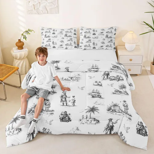 Miniatura 21 de Juego de edredón Lake House tamaño Twin, juego de ropa de cama náutica de navegación con ancla de 2 piezas para decoración de habitación de niños