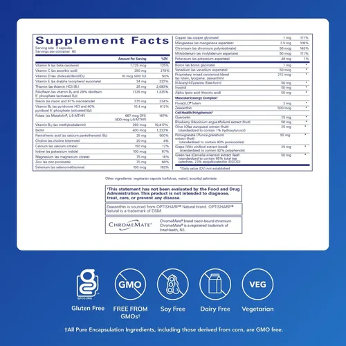Miniatura 2 de Pure Encapsulations Nutrientes de polifenol Fórmula multivitamínica/mineral hipoalergénica densa en nutrientes 180 cápsulas