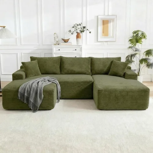 Miniatura 19 de Sofá modular Cloud de 108 pulgadas, moderno sofá deshuesado con otomana móvil, sofá modular de asiento profundo, sofás esquineros de pana para sala
