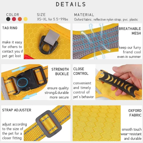 Miniatura 5 de Arnés para perro sin tirones, ajustable, reflectante, suave, acolchado, arnés de chaleco para perro pequeño, mediano y grande, con asa resistente
