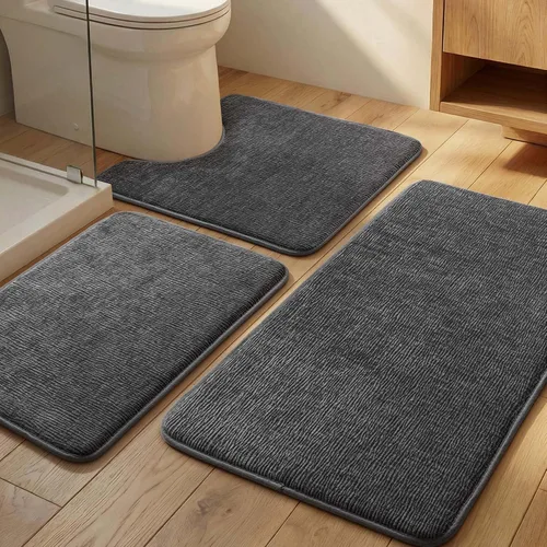 Miniatura 10 de YIHOUSE Juego de alfombras de baño de 2 piezas, juego de alfombrillas de baño de espuma viscoelástica gris oscuro antideslizante de secado rápido