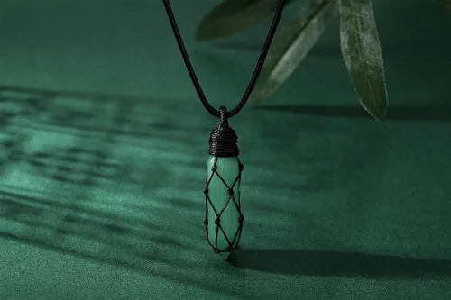 Miniatura 3 de XIANNVXI Collar de barra para hombre, collar de cristal curativo negro, cuerda ajustable, piedras preciosas naturales, rectangular, collares
