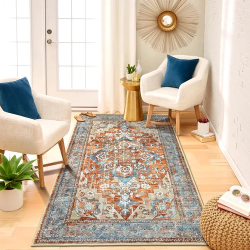 Miniatura 22 de Bsmathom Alfombra de pasillo para pasillos, antideslizante, lavable, estilo bohemio, 2 x 6 pies, alfombra de pelo bajo, alfombra vintage para Rojo