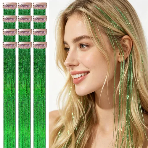 Miniatura 11 de Celinebella 6 extensiones de cabello con clip de mezcla de color rojo, plateado y azul, 6 unidades, resistentes al calor, para mujeres, 17-Azul
