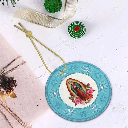 Miniatura 7 de Nuestra Señora de Guadalupe - Adornos de Navidad de Virgen María, adornos de cerámica, adorno redondo de porcelana, árbol de Navidad, oficina