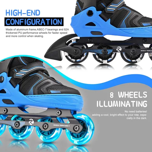 Miniatura 4 de Kuxuan Skates Patines en línea ajustables para niños y niñas, patines para niños de 4 a 12 años con ruedas iluminadas, patines para adolescentes Azul