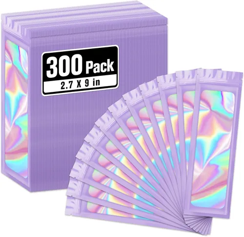 Miniatura 46 de ANZNKU Paquete de 300 bolsas multicolor para bolígrafos, bolsas holográficas de Mylar con ventana transparente, bolsas de embalaje a prueba