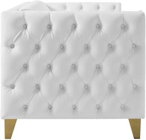 Miniatura 7 de Meridian Furniture 651White-S Colección Michelle Moderna Sofá contemporáneo con botones profundos, ribete dorado de cabeza de clavo y patas
