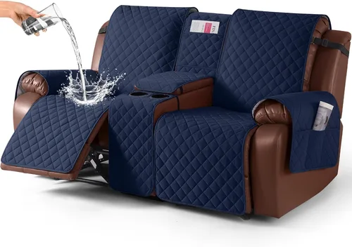 Miniatura 35 de KinCam Funda 100% Impermeable para Loveseat Reclinable con Consola, Fundas Antideslizantes para Sofá Reclinable de 2 Asientos, Funda para Sofá