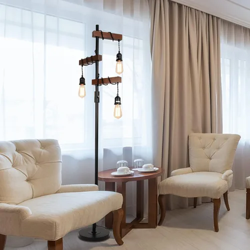 Miniatura 8 de Lámpara de pie industrial regulable, lámpara de pie de árbol de granja, lámpara de pie de madera de 68 pulgadas, 3 luces, base resistente, luz