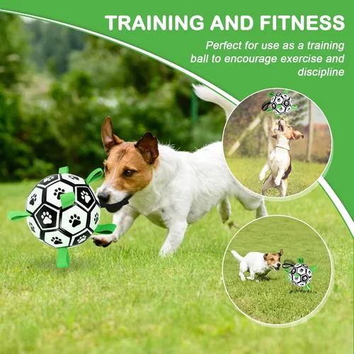 Miniatura 3 de Juguetes para perros con correas, pelota de fútbol de 6" Copa del Mundo, juguetes interactivos para perros para tirón de guerra, juego de jardín