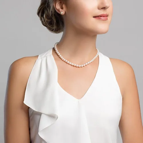 Miniatura 25 de The Pearl Source 14K Gold 6.5-7.0mm AAAA Quality Round White Freshwater Cultured Pearl Necklace for Women in 16"-36" Lengths
