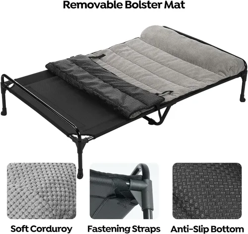 Miniatura 3 de Veehoo Cama elevada para perros + cojín acolchado extraíble, cama refrescante para perros interiores y exteriores con barandilla para perros