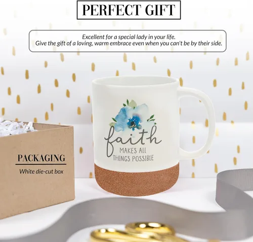 Miniatura 3 de Pavilion Gift Company Faith Makes Things Possible - Taza de cerámica de 16 onzas con fondo esmaltado de arena, floral, taza de café de mango grande