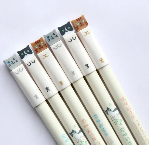 Miniatura 3 de Bolígrafos de gel con diseño de gatos coloridos de 0.015 in, tinta negra, paquete de 6