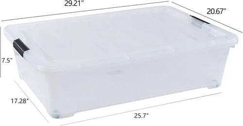 Miniatura 16 de Zopnny Contenedor organizador de plástico de 25 cuartos de galón para debajo de la cama, con tapas seguras y hebillas duraderas, transparente