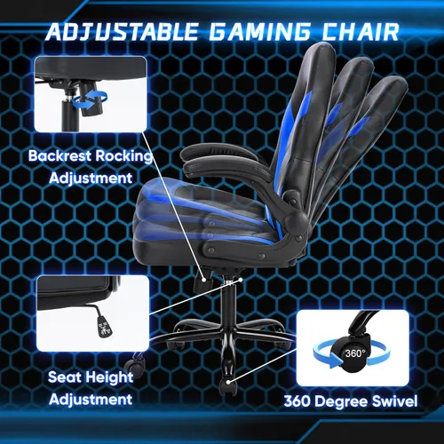 Miniatura 6 de NEWBULIG Silla de escritorio para juegos de computadora, soporte lumbar ergonómico grande con reposabrazos abatibles y ruedas giratorias de 360°