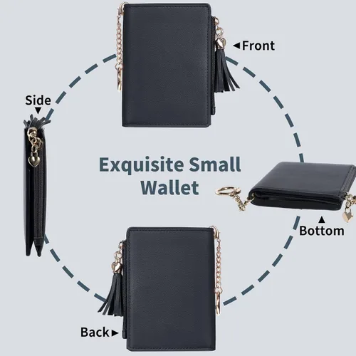Miniatura 6 de Gostwo Billeteras pequeñas para mujer, elegante cartera para mujer con ventana de identificación, bolsillo con cremallera para monedas y borla.