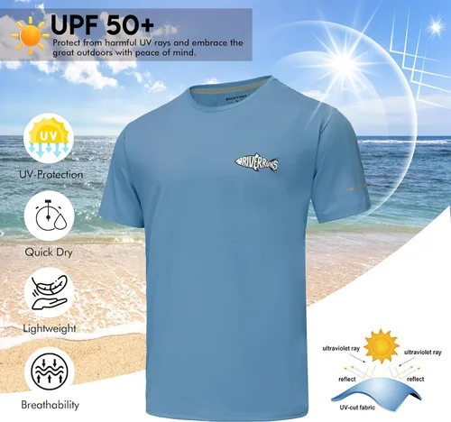 Miniatura 3 de Riverruns Camiseta de pesca con protección solar UPF 50+, transpirable, de secado rápido, camiseta de natación para hombre
