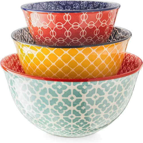 DOWAN Cuencos para mezclar, cuencos de cerámica para cocina, coloridos y vibrantes cuencos anidables para cocinar, hornear, preparar, servir,
