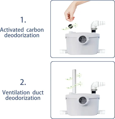 Miniatura 4 de Inodoro macerador de 600 vatios con bomba, inodoro ascendente de 2 piezas para sótano, sistema de inodoro macerante con 4 entradas de agua