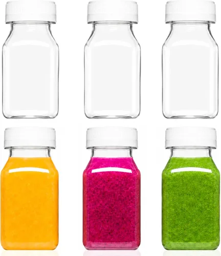 Norcalway Botellas pequeñas de plástico de 4 onzas con tapas negras para líquidos, tapas de chupito de jengibre, aptas para el congelador de jugo de