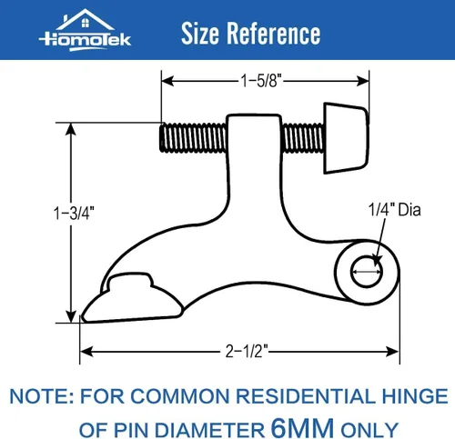 Miniatura 3 de HOMOTEK - Paquete de 12 topes de puerta negros con pasador de bisagra, tope de puerta ajustable de lujo resistente de 2-1/2"x1-3/4”, con puntas