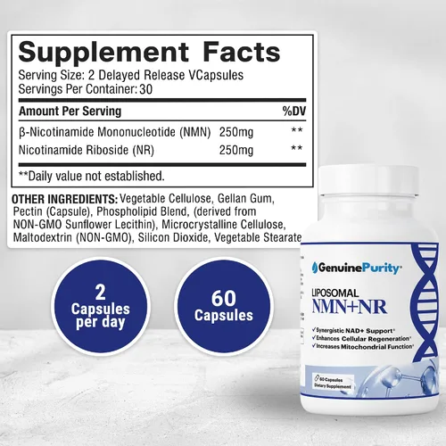 Miniatura 2 de Suplemento liposomal NMN + NR - 60 cápsulas veganas para apoyar la salud celular, la energía y los niveles de NAD+ - Fabricado en Estados Unidos