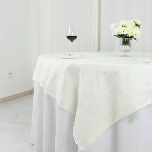 Miniatura 4 de Tableclothsfactory Mantel cuadrado de tafetán arrugado de acordeón beige de 72 x 72 pulgadas