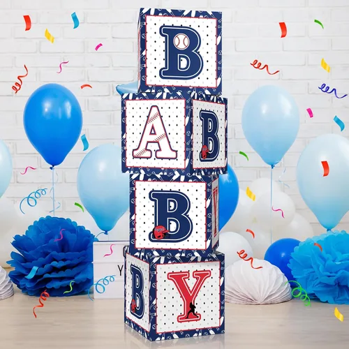 Maitys 4 cajas de bebé rojas, blancas y azules con letras para el 4 de julio, 250 aniversario, decoraciones patrióticas, béisbol, revelación de